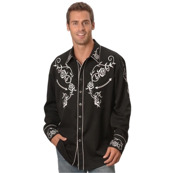 Scully Mens Western Snap Front Black White Embroidered Floral XL - Picture 11 of 11